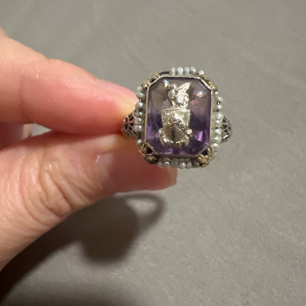 Edwardian 14K Gold Amethyst & Seed Pearl Ring – Antique - Picture 8 of 9